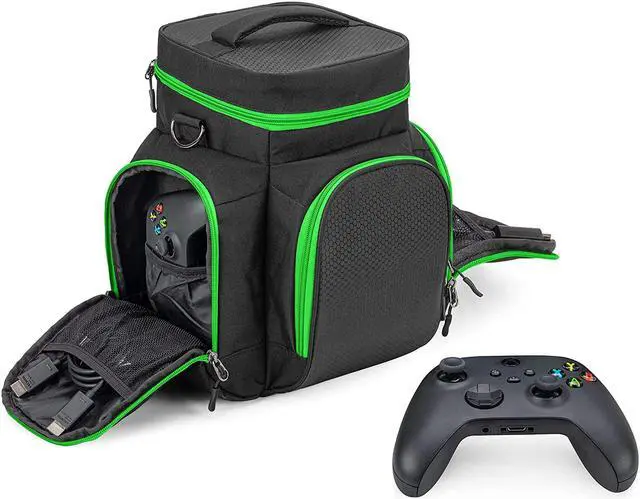 Alt view image 4 of 7 - Trunab Carrying Case Compatible with Xbox Series X, Travel Game Bag, Green | Multiple Pockets Fit Controllers, Games, Cables & Portable Hard Disk, Padded Protection for Travel (Patent Design)