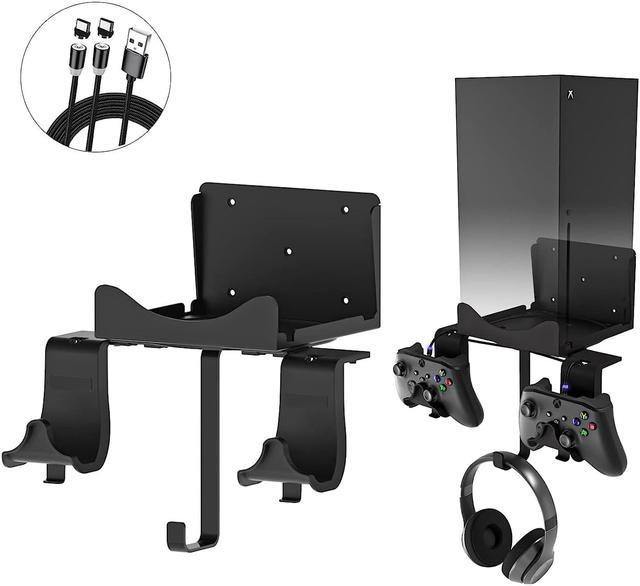 Hosanwell Xbox Series X Wall Mount,Metal Support-5 in 1 Xbox Series X Wall  Mount kit with 2 Way Magnetic Charging Cable,Detachable Controller Holder &  Headphone Hanger,Black 