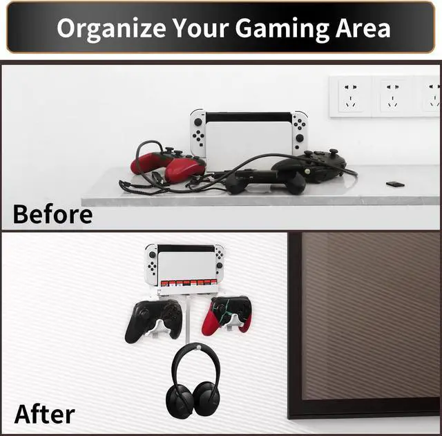 Alt view image 5 of 7 - Hosanwell Switch Wall Mount, Wall Mount for Switch/Switch OLED, with Hooks for Hanging Joy-Cons, Dual Controller Holder with Non-Slip Mat, White