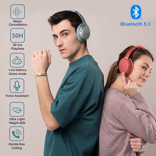 Alt view image 2 of 7 - Srhythm NC25 Wireless Headphones Bluetooth 5.3,Lightweight Noise Cancelling Headset Over-Ear with Low Latency,Game Mode