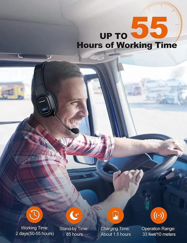 Alt view image 5 of 7 - TECKNET Trucker Bluetooth Headphones with Microphone Noise Canceling Wireless On Ear Headset, Hands Free Wireless Headset for Cell Phone Computer Office Home Call Center Skype (Black)