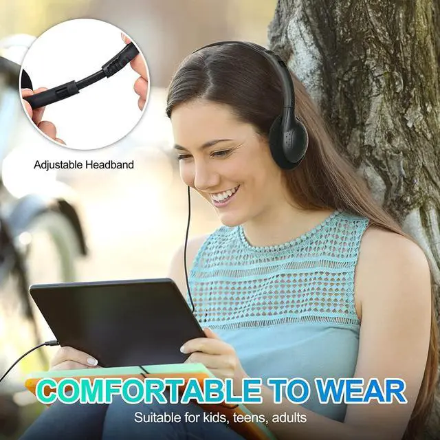 Alt view image 3 of 6 - Frienda 48 Pack Classroom Headphones on Ear Wired Stereo Headset with 3.5mm Jack, over The Head Student Earphone Set for Kids Adults School Library Airplane Computer Laptop, No Microphone (Black)