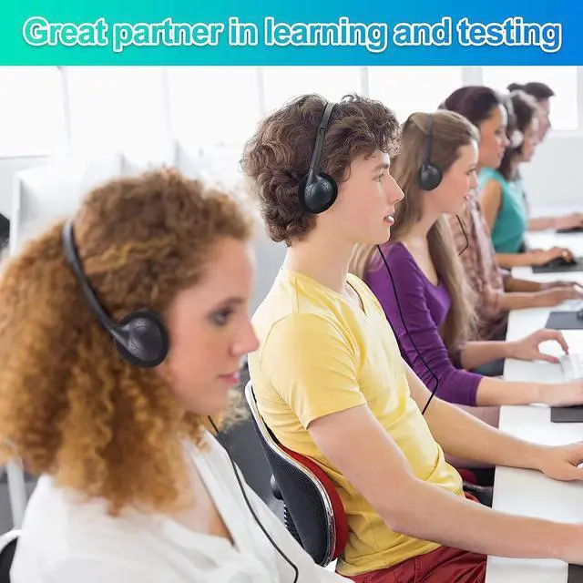 Alt view image 5 of 6 - Frienda 48 Pack Classroom Headphones on Ear Wired Stereo Headset with 3.5mm Jack, over The Head Student Earphone Set for Kids Adults School Library Airplane Computer Laptop, No Microphone (Black)