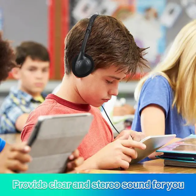 Alt view image 6 of 6 - Frienda 48 Pack Classroom Headphones on Ear Wired Stereo Headset with 3.5mm Jack, over The Head Student Earphone Set for Kids Adults School Library Airplane Computer Laptop, No Microphone (Black)
