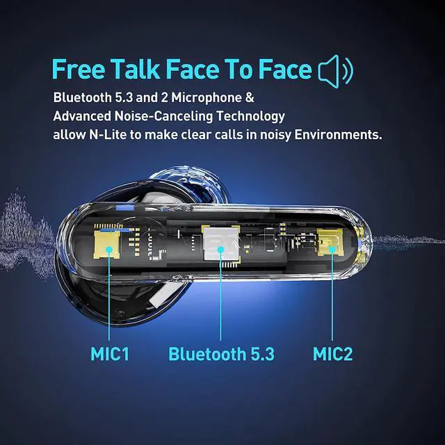 Alt view image 3 of 7 - Monster N-Lite Clear Talk Wireless Earbuds Bluetooth 5.3 Headphones, IPX8 Waterproof in-Ear Stereo Earphones 60H Playtime, with Fast Charging for Sport, Bright Silver, MH22107