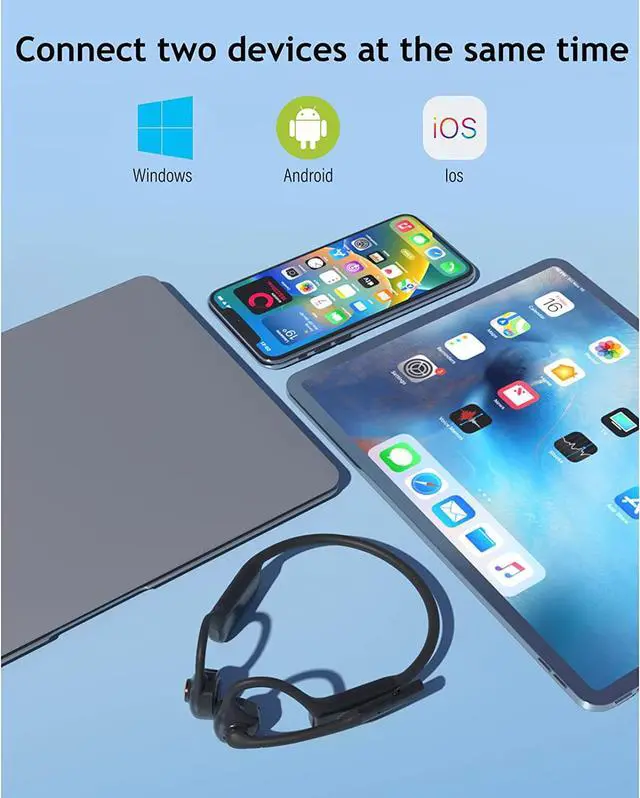 Alt view image 5 of 7 - MONODEAL Bone Conduction Headphones with Mic,Open Ear Headphones Wireless Bluetooth 5.1/Mute Function/Multi-Point Capable,Air Conduction Headset with Noise Canceling Mic,for Driving Home Office