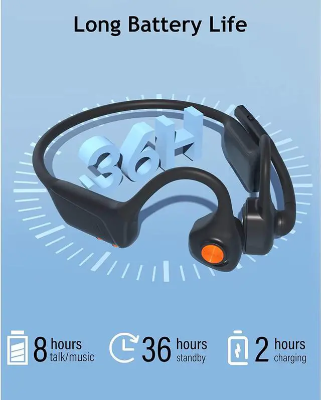Alt view image 6 of 7 - MONODEAL Bone Conduction Headphones with Mic,Open Ear Headphones Wireless Bluetooth 5.1/Mute Function/Multi-Point Capable,Air Conduction Headset with Noise Canceling Mic,for Driving Home Office