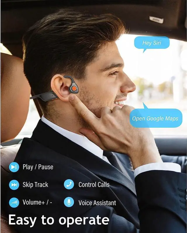 Alt view image 7 of 7 - MONODEAL Bone Conduction Headphones with Mic,Open Ear Headphones Wireless Bluetooth 5.1/Mute Function/Multi-Point Capable,Air Conduction Headset with Noise Canceling Mic,for Driving Home Office