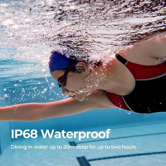 Alt view image 2 of 7 - Bone Conduction Headphones, IP68 Swimming Headphones Built-in MP3 16G Storage, Bluetooth 5.3 Open Ear Headphones Large Capacity Battery, Waterproof Sports Earphones for Swimming, Running