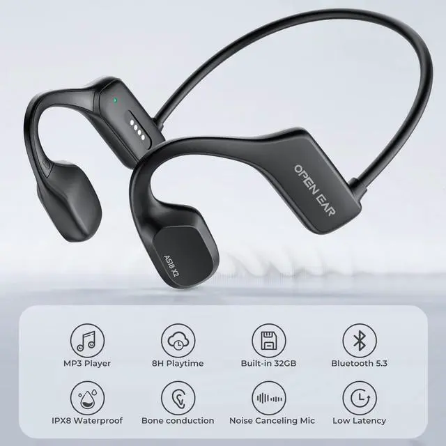 Alt view image 7 of 7 - Bone Conduction Headphones, IP68 Swimming Headphones Built-in MP3 16G Storage, Bluetooth 5.3 Open Ear Headphones Large Capacity Battery, Waterproof Sports Earphones for Swimming, Running