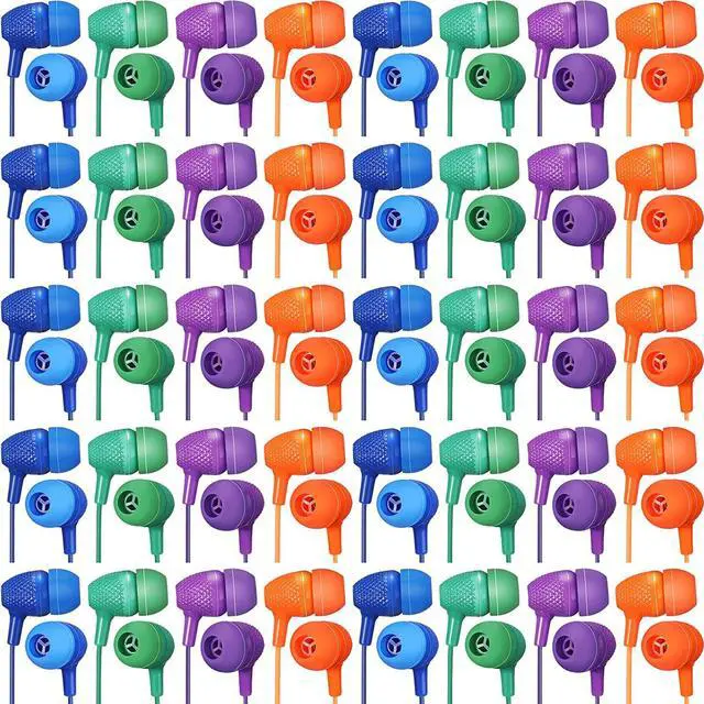 Main image of Macarrie 200 Pack Earbuds Bulk Earphones 3.5 mm Classroom Headphones for Adult Assorted Colors Earbud Wired Earphone Without Mic for Adult Office Home Individually Bagged(Mixed Colors)