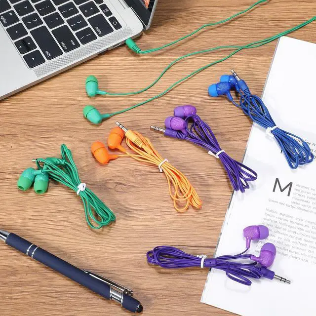 Alt view image 7 of 7 - Macarrie 200 Pack Earbuds Bulk Earphones 3.5 mm Classroom Headphones for Adult Assorted Colors Earbud Wired Earphone Without Mic for Adult Office Home Individually Bagged(Mixed Colors)