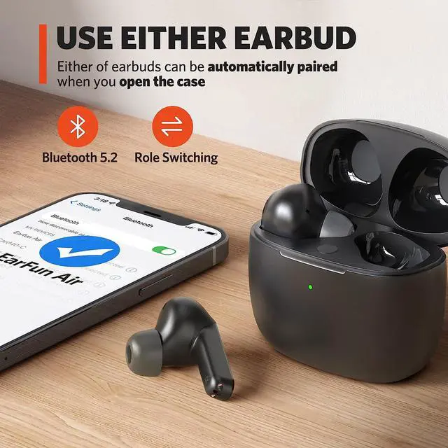 Alt view image 7 of 7 - EarFun® Air True Wireless Earbuds, Bluetooth Earbuds with 4 Mics, Sweatshield IPX7 Waterproof with Volume Control, USB-C Fast Charge, in-Ear Headphones with Wireless Charging, Deep Bass, 35H Playtime