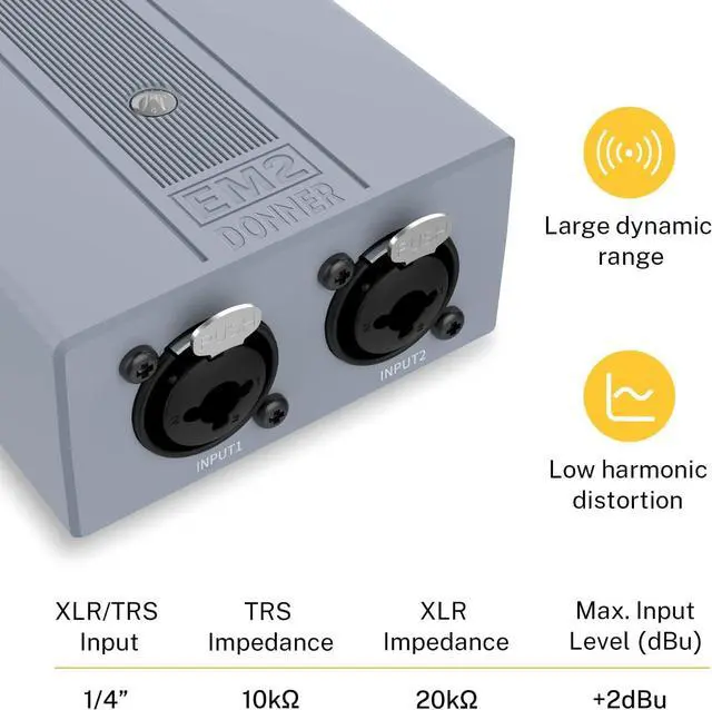 Alt view image 3 of 7 - EM2 Headphone Amplifier DC 5V-1A, 3.5mm Rechargeable Portable in-Ear Monitor Amplifier with 8 to 250 Impedance, with 2 XLR and 1/4" TRS Inputs
