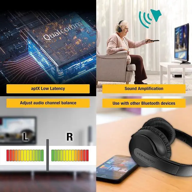Alt view image 6 of 7 - HomeSpot Wireless Over-Ear Headphones Transmitter Set for TV Movie Bluetooth 5.3 aptX LL No Delay 50 Hours Immersive Sound Enhanced Volume and Clarity (Digital Optical TOSLINK RCA AUX)