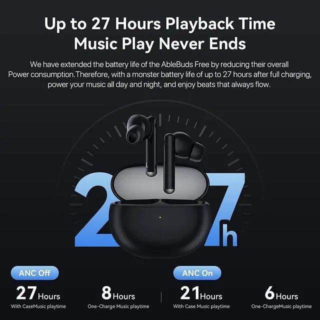 Alt view image 5 of 7 - UMIDIGI Wireless Earbuds,Ablebuds Free Noise Canceling Bluetooth Earbuds, 45dB Active Noise Cancellation,Various Scenarized ANC, AI-Enhanced Calls,Up to 27 Hours Playtime, Bluetooth 5.2 Headphone.