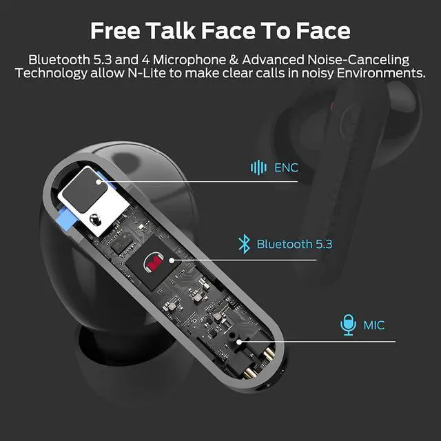 Alt view image 3 of 6 - Wireless Earbuds Bluetooth 5.3 Headphones with CVC 8.0 Noise Reduction, IPX8 Waterproof in-Ear Stereo Earphones 60H Playtime, Bluetooth Earbuds with Fast Charging for Sport