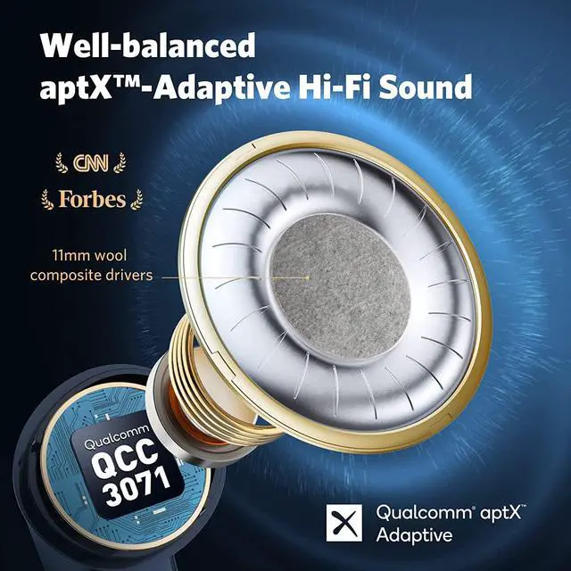 Alt view image 3 of 7 - EarFun Air Pro 3 Noise Cancelling Wireless Earbuds, Qualcomm® aptX Adaptive Sound, 6 Mics cVc 8.0 ENC, Bluetooth 5.3 Earbuds, Multipoint Connection, 45H Playtime, App Customize EQ, Wireless Charging