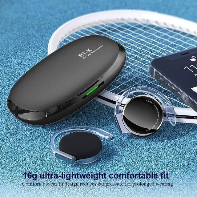 Alt view image 7 of 7 - Clip on Headphones Bluetooth V5.3, Open Ear Earphones Wireless with Earhooks, Ear Clip On-Ear Headphones, Sports Headset Bluetooth with 4 Microphones, Noising Cancelling/Long Battery Life(Black)