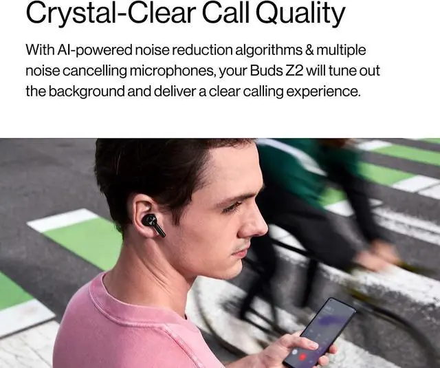 Alt view image 6 of 6 - OnePlus Buds Z2 True Wireless Earbud Headphones-Touch Control with Charging Case,Active Noise Cancellation,IP55 Waterproof Stereo Earphones for Home,Sport, Obsidian Black