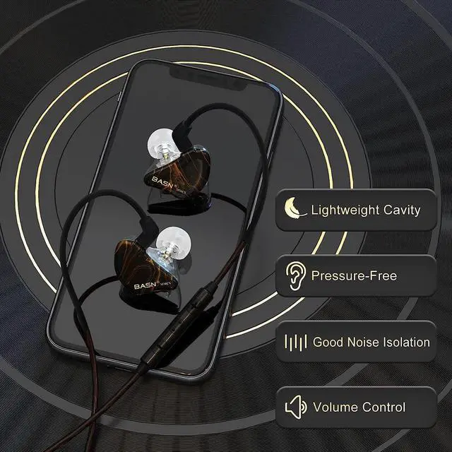 Alt view image 5 of 7 - MMCX in Ear Monitor Headphones Triple Driver IEM in-Ear Earphone for Musician Drummer Noise-Isolation HiFi Stereo Earbuds with Two Detachable Cables(Golden Obsidian)