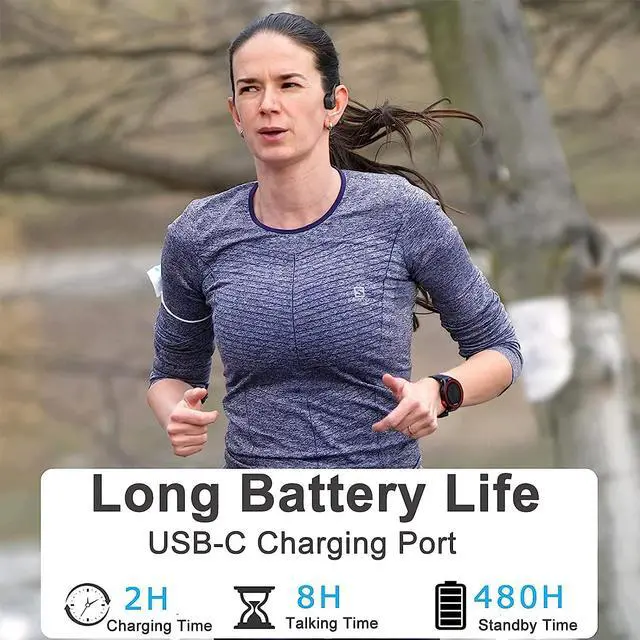 Alt view image 6 of 7 - Bluetooth Bone Conduction Headphones Waterproof Open Ear Headphones Wireless Sports Headset Sweatproof Earphones with Mic Induction Conducting Black Headphone for Gym Running