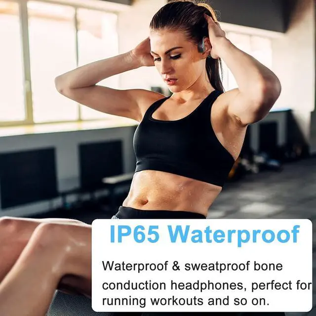 Alt view image 5 of 7 - Bluetooth Bone Conduction Headphones Waterproof Open Ear Headphones Wireless Sports Headset Sweatproof Earphones with Mic Induction Conducting Black Headphone for Gym Running
