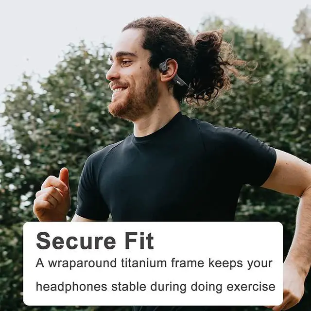 Alt view image 3 of 7 - Bluetooth Bone Conduction Headphones Waterproof Open Ear Headphones Wireless Sports Headset Sweatproof Earphones with Mic Induction Conducting Black Headphone for Gym Running