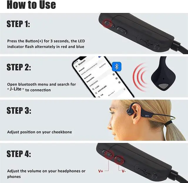 Alt view image 7 of 7 - Bluetooth Bone Conduction Headphones Waterproof Open Ear Headphones Wireless Sports Headset Sweatproof Earphones with Mic Induction Conducting Black Headphone for Gym Running