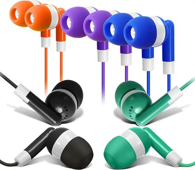 Alt view image 3 of 7 - Keewonda 100 Pack Bulk Earbuds Headphones Assorted 5 Colors Individually Wrapped Disposable Earphones for Classroom, School, Library, Hospital, Students, Kids - 3.5mm Jack Tangle-Free