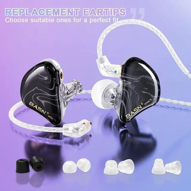 Alt view image 2 of 7 - BASN Triple Driver in Ear Monitor Headphones for Musicians (Cosmic Black) | noise isolating earphones with iem case, memory foams and 2 detachable cables, for audio engineer musician studio stage