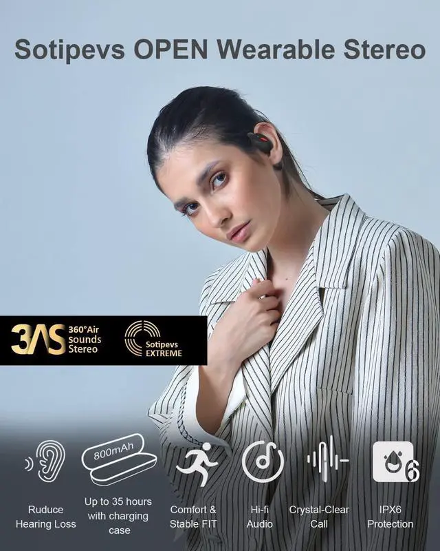 Alt view image 2 of 7 - Open Ear Headphones, Bluetooth 5.3 Earbuds with 800mAh Charging Case, IPX6 Waterproof Wireless Earbuds Call Clear with Built-in Mic,Open Wearable Stereo Wireless Earphones with Earhooks for Sports
