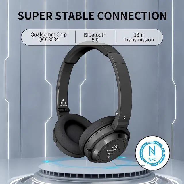 Alt view image 3 of 7 - SoundMAGIC P23BT Portable On Ear Bluetooth Headphones CVC Noise Canceling Microphone HiFi Sound Stable Wireless Signal Connection Long Playtime with Detachable Cable for Game Black
