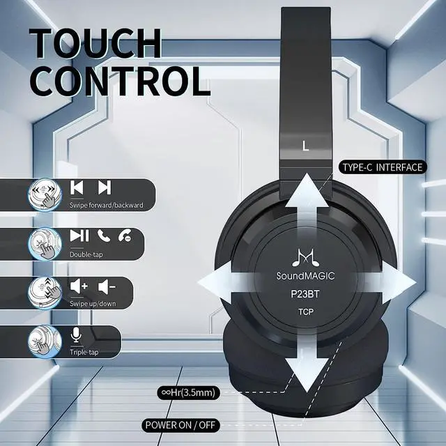 Alt view image 4 of 7 - SoundMAGIC P23BT Portable On Ear Bluetooth Headphones CVC Noise Canceling Microphone HiFi Sound Stable Wireless Signal Connection Long Playtime with Detachable Cable for Game Black
