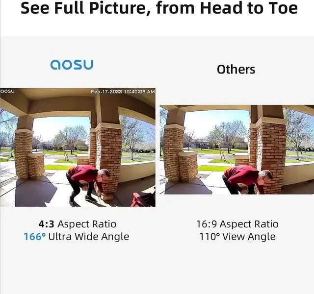 Alt view image 7 of 7 - AOSU Solar Security Cameras Wireless Outdoor,4 Cam Kit 2K Doorbell Camera Wireless, No Subscription, No Monthly Fee.