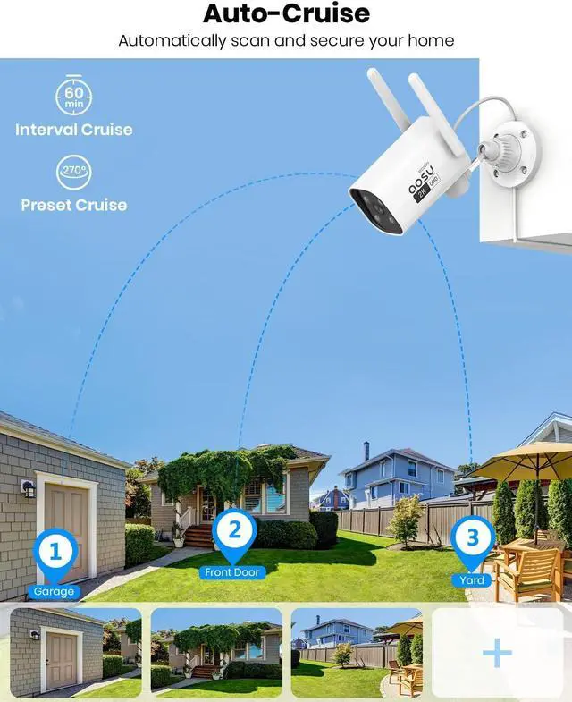 Alt view image 5 of 7 - AOSU 2K Security Camera Outdoor with Color Night Vision, 5GHz & 2.4 GHz WiFi Outdoor Security Camera Support 24/7 Recording, Wired Auto Tracking Security Camera, Two-Way Audio, Auto-Cruise (2 Pack)
