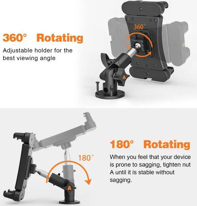 Alt view image 2 of 7 - Drill Base Tablet Holder Heavy Duty Tablet Truck Car Mount for Car Dashboard Truck Vehicle Kitchen Wall Tablet Stand Holder for iPad Pro Air Mini 4.7-13.5 Tablets Smartphones