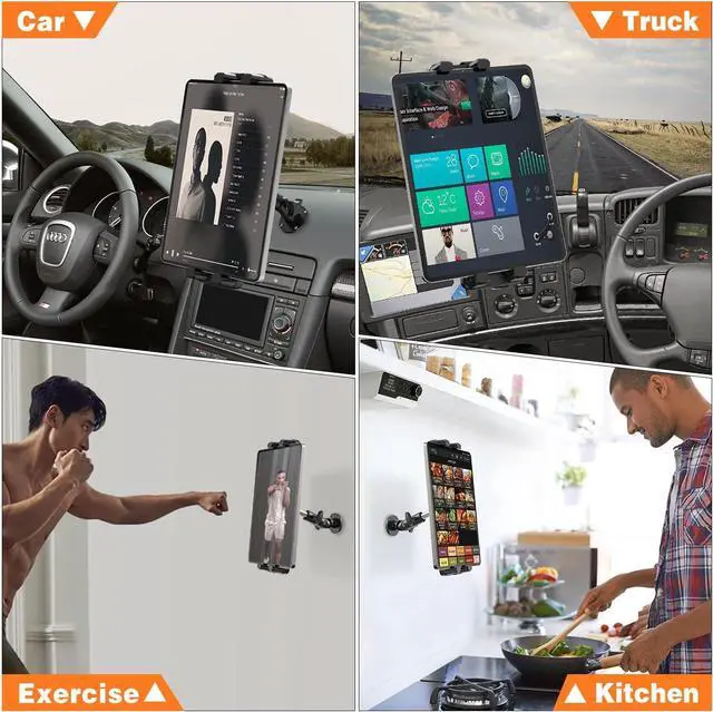 Alt view image 7 of 7 - Drill Base Tablet Holder Heavy Duty Tablet Truck Car Mount for Car Dashboard Truck Vehicle Kitchen Wall Tablet Stand Holder for iPad Pro Air Mini 4.7-13.5 Tablets Smartphones