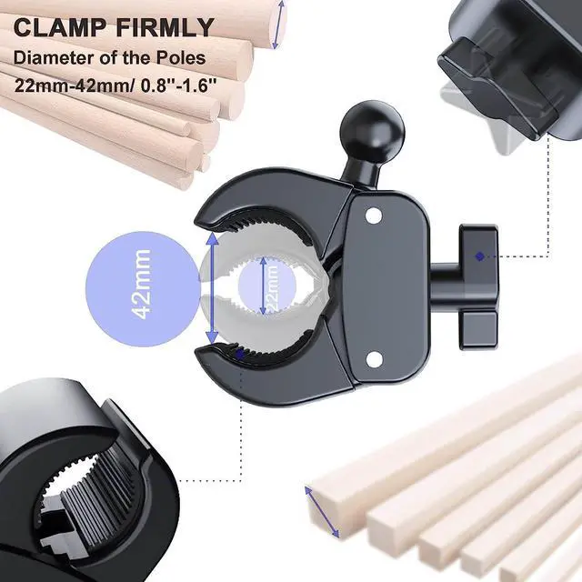 Alt view image 3 of 7 - Timewall Tablet Phone Mount with Clamp, Universal iPad iPhone Holder Stand for Spin Bike, Stationary Exercise Bicycle, Treadmill, Elliptical, Mic Stand, Boat, Handlebar, Fits 5-12.9" Tab Phone