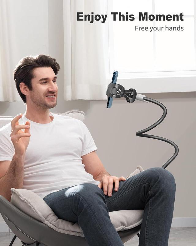 Alt view image 2 of 6 - SAIJI Gooseneck Bed Phone Holder, Flexible Long Arm Phone Mount for Desk, Clip Bracket Clamp Stand for 4.0-6.5'' Mobile Cell Phone Stand Document Camera Nintendo Switch (Black)