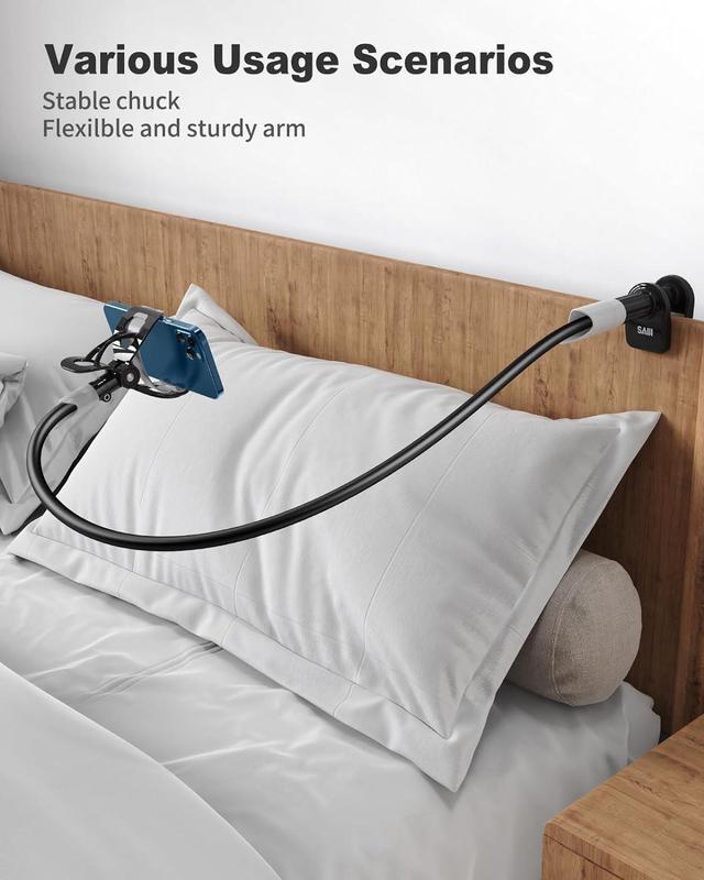 Alt view image 3 of 6 - SAIJI Gooseneck Bed Phone Holder, Flexible Long Arm Phone Mount for Desk, Clip Bracket Clamp Stand for 4.0-6.5'' Mobile Cell Phone Stand Document Camera Nintendo Switch (Black)