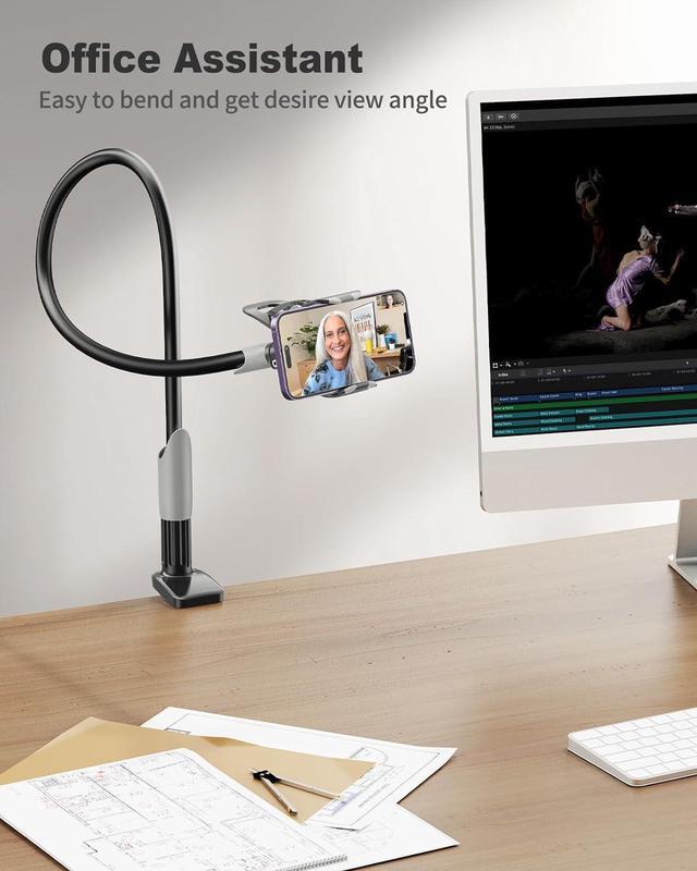Alt view image 6 of 6 - SAIJI Gooseneck Bed Phone Holder, Flexible Long Arm Phone Mount for Desk, Clip Bracket Clamp Stand for 4.0-6.5'' Mobile Cell Phone Stand Document Camera Nintendo Switch (Black)
