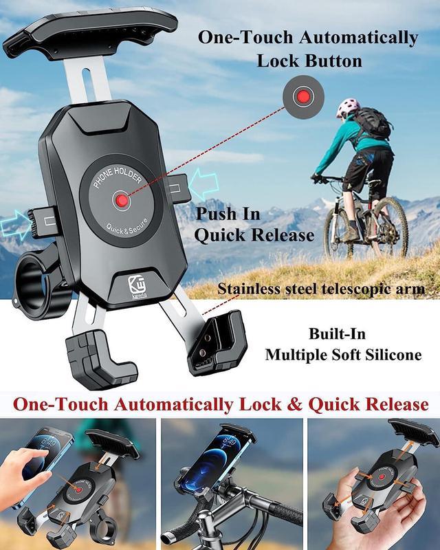 BRCOVAN Motorcycle Phone Mount, One Hand Operation Bike Phone Mount, ATV  Bicycle Scooter Cell Phone Holder Cradle with Aluminum Alloy Handlebar