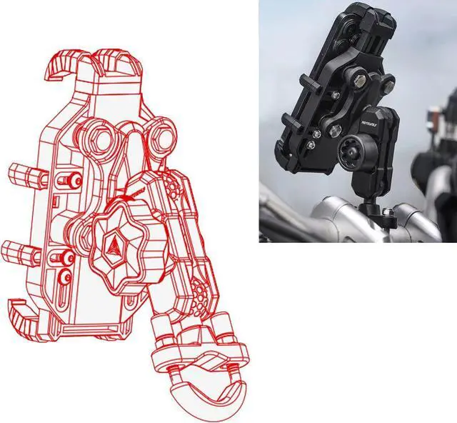 Alt view image 2 of 6 - Phone Holder for Motorcycle Aluminum Alloy Material Sturdy and Base 360°Rotating Suitable Shock Absorption for All Phones Motorcycle Handlebar Phone Mount Motorcycle Mobile Phone Bracket