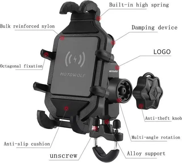 Alt view image 6 of 6 - Phone Holder for Motorcycle Aluminum Alloy Material Sturdy and Base 360°Rotating Suitable Shock Absorption for All Phones Motorcycle Handlebar Phone Mount Motorcycle Mobile Phone Bracket