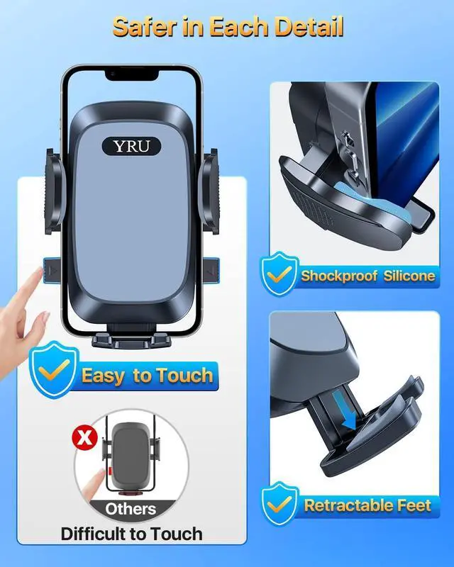 Alt view image 7 of 7 - YRU [2025 Upgrade Extreme Strong Suction] Car Phone Holder Mount,[Bumpy Road Stable] Dashboard Cell Phone Holder for Car Vent Windshield Phone Stand for iPhone 16 15 14 13 Pro Max Samsung Truck, Grey