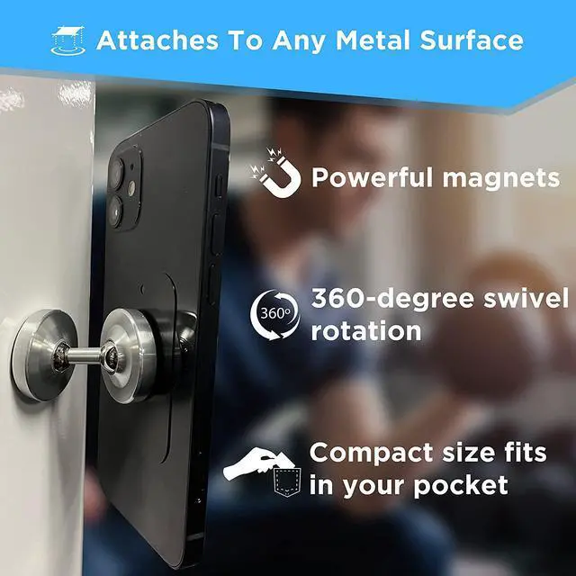 Alt view image 2 of 6 - Gym Mate Dual Magnetic Phone Mount & Holder. Attaches magnetically to Metal Surface. Shoot Hands-Free Videos While Working Out. Strong Joints and Magnets. Compact Size.