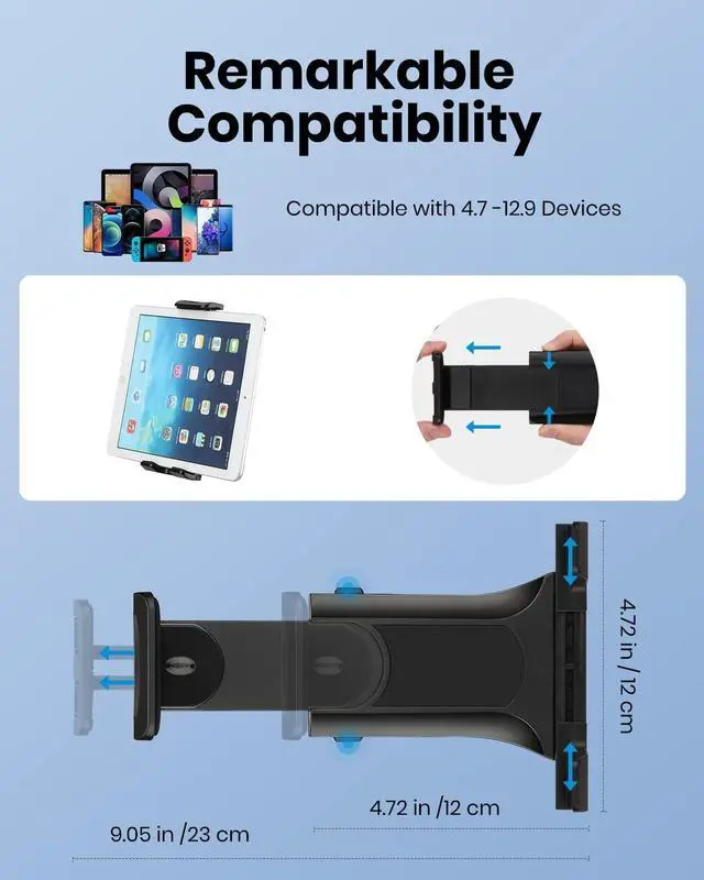 Alt view image 5 of 7 - Tablet Holder for Mic Stand Adjustable Microphone Music Stand Phone Holder Mount Compatible with iPad iPhone Android All 4.7 to 11-inch Tablets & Smartphones Mmsph-1