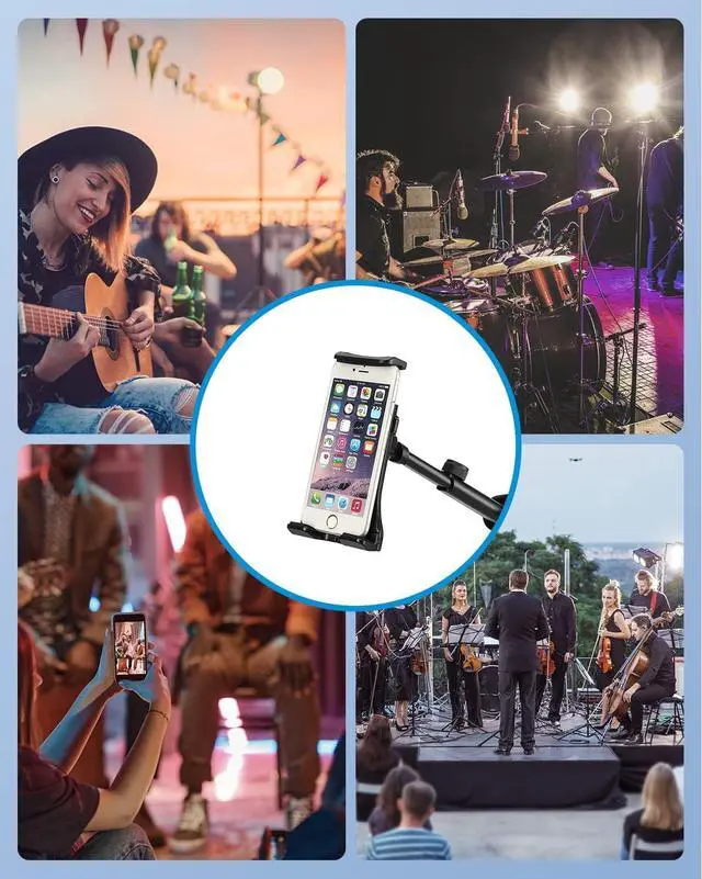 Alt view image 6 of 7 - Tablet Holder for Mic Stand Adjustable Microphone Music Stand Phone Holder Mount Compatible with iPad iPhone Android All 4.7 to 11-inch Tablets & Smartphones Mmsph-1
