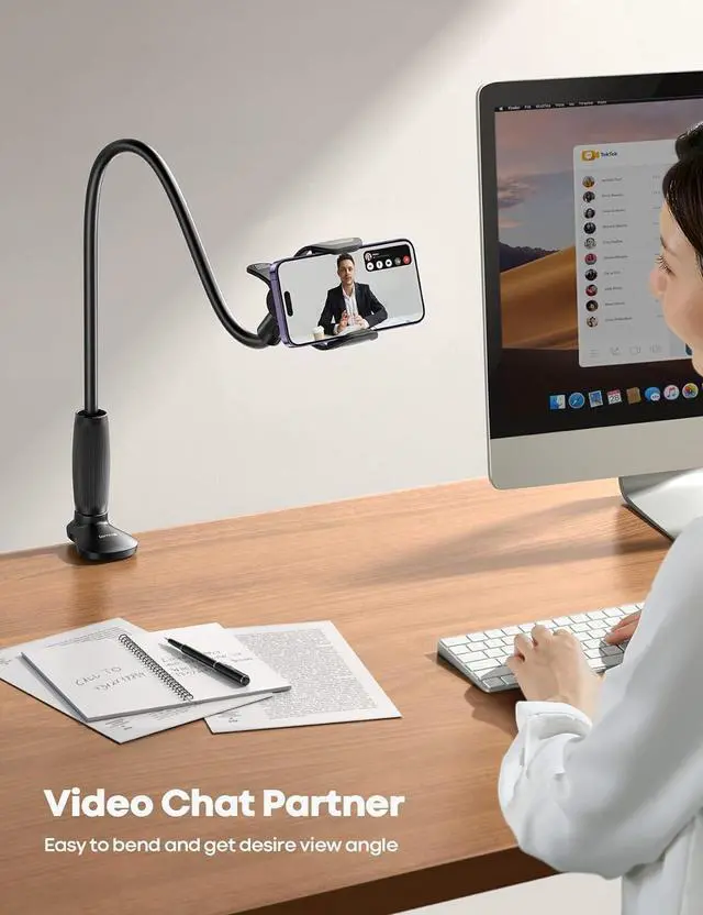 Alt view image 3 of 7 - Gooseneck Phone Holder for Bed - [Upgraded Stable Clip] for Desk Headboard Bed Bedside Table Flexible Gooseneck Long Arm Stand Overhead Cell Phone Clamp Mount for All 4-7 Devices